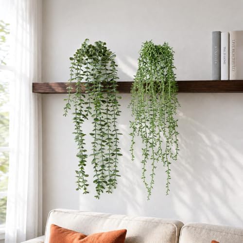 Artificial Hanging Plants, 2 Pack Macrame Plant Hanger with Pots by FLEURIFI