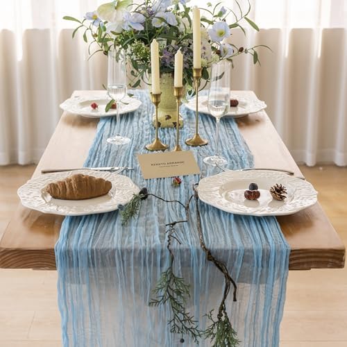 6Pcs Light Blue Cheesecloth Table Runner 120 Inches for Home Decorations - Image 4