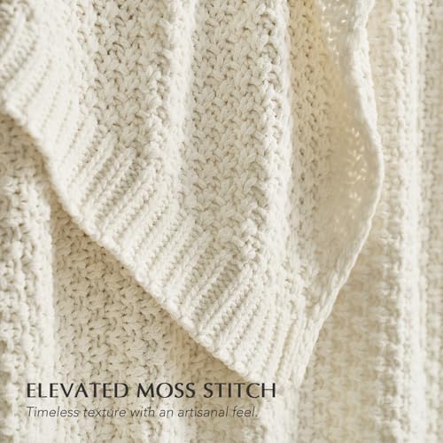 EVERGRACEHOME Chunky Chenille Knit Throw Blanket, 60 x 80, Ivory White - Image 3