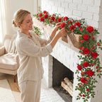 12FT Artificial Flower Garland 2 PCS Fake Red Silk Rose Vines Home Decor - Image 5