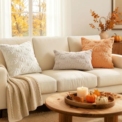 MIULEE Fall Pumpkin Throw Pillow Covers Cream White 20x20 Set of 2 - Image 3