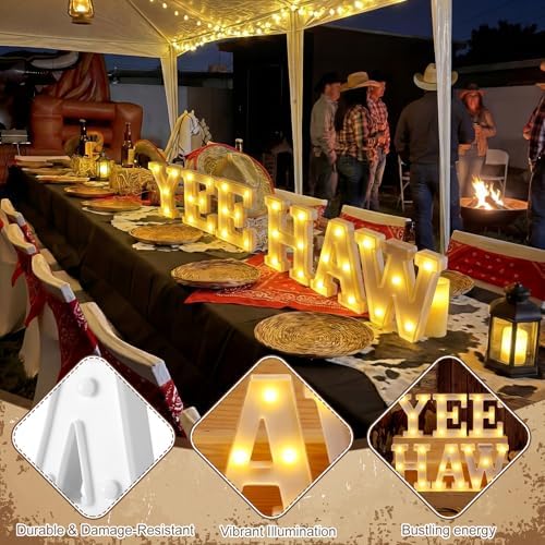 Honoson 6 Pcs Western Party Decorations Yee Haw LED Light up Sign - Image 6
