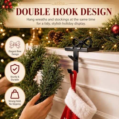 Tudomro 4 Pcs 2 in 1 Christmas Stocking Holders for Mantel with Black Bow - Image 3