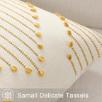 Mecatny Boho Outdoor Throw Pillow Covers 18x18 Set of 2 Yellow & White - Image 4