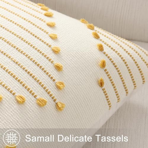 Mecatny Boho Outdoor Throw Pillow Covers 18x18 Set of 2 Yellow & White - Image 4