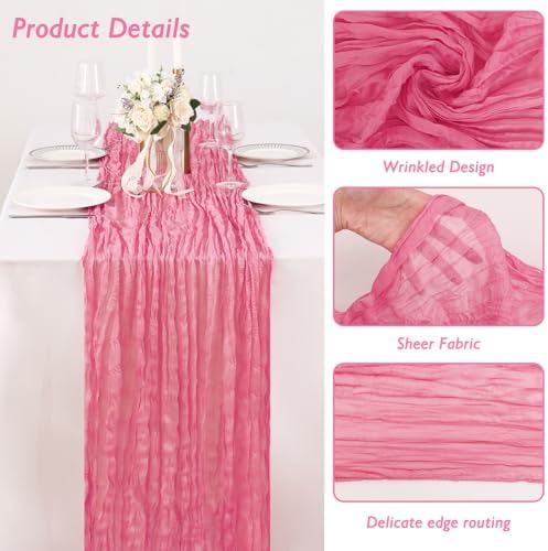 8 Pack Rose Pink Cheesecloth Table Runner 120 Inch Boho Wedding Decor - Image 3
