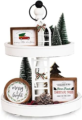 The Ultimate Farmhouse Christmas Tiered Tray Decor Set - Beautiful Year Round Seasonal & Halloween Holiday Decoration by KIBAGA