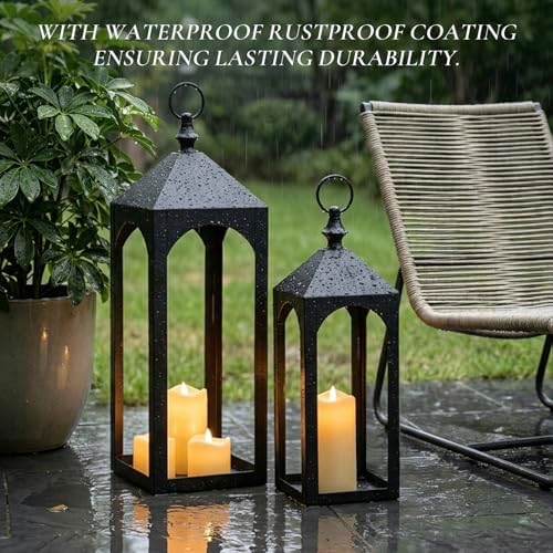 24" & 17" Large Outdoor Floor Lantern, Set of 2 Fall Porch Decor - Image 4