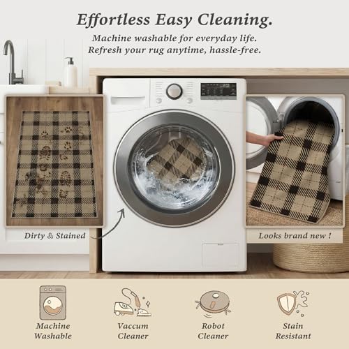 JTJ Easy Jute 3x6 Kitchen Runner Rug, Black & Beige Plaid, Washable - Image 6