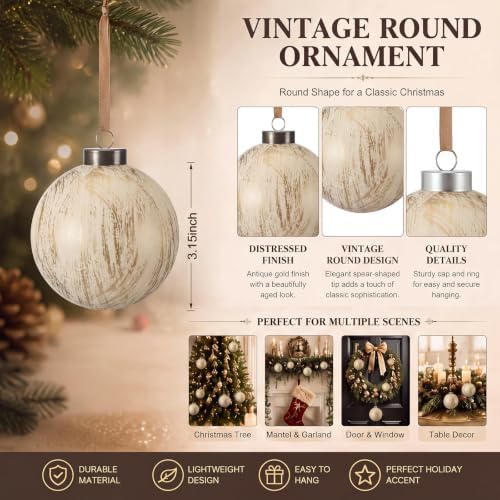 Yunlly 12 Pcs Neutral Christmas Ball Ornament, Rustic White, 3.15'' - Image 3