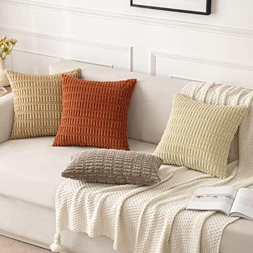 MIULEE Pack of 2 Corduroy Decorative Throw Pillow Covers 24x24 Inch Soft Boho Striped Pillow Covers Modern Farmhouse Home Decor for Sofa Living Room Couch Bed Khaki - Image 4