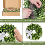 Pansu Boxwood Wreath, Artificial Green Wreath 18 Inch - Image 3