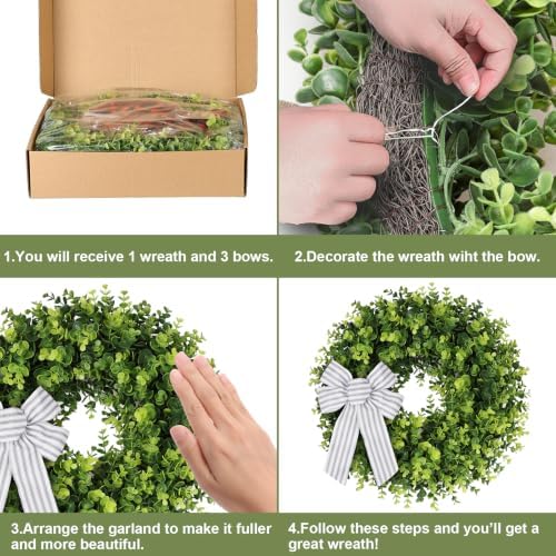 Pansu Boxwood Wreath, Artificial Green Wreath 18 Inch - Image 3