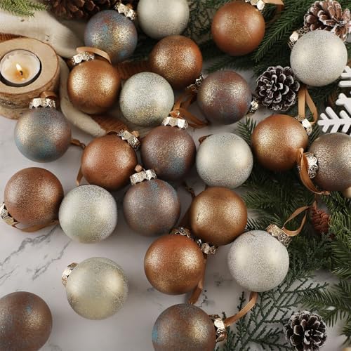 24 Pcs Neutral Christmas Ornament 2.36'' Textured Tree Decor,Earthy - Image 2