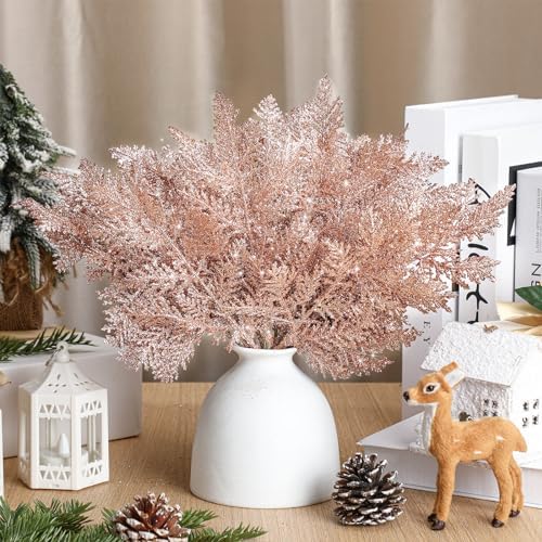 Cindeer 100 Pcs Christmas Tree Picks Sprays Glitter 10.2 in,Rose Gold - Image 6
