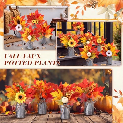 Suncalla 12 Pack Fall Table Centerpieces Decor in Metal Pots, Silver - Image 4