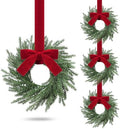 4 Pcs Small Christmas Norfolk Wreaths Evergreen 12.6 Inch Christmas Kitchen Cabinet Mini Wreaths Real Touch with Bow and Burgundy Ribbon for Xmas Front Door Window Home Table Pillar Decor by Luinabio