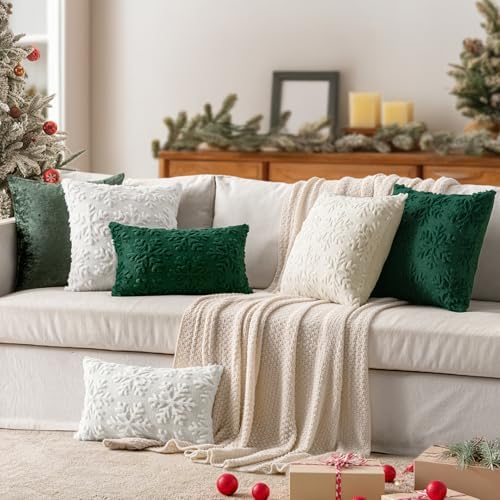 MIULEE Christmas Cream White Throw Pillow Covers Snowflakes Decorative 24×24 Inch Faux Wool Winter Festival Couch Pillow Covers Set of 2 Farmhouse Holiday Home Decors for Sofa Livingroom Bed - Image 5