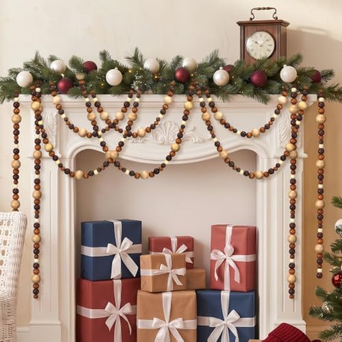 Bucherry 4 Pcs Christmas Wood Bead Garland 28.8 Feet, Coffee,Brown - Image 4