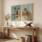 Framed Vintage Islamic Mosque Landscape Canvas Wall Art, Set of 2 - Image 4