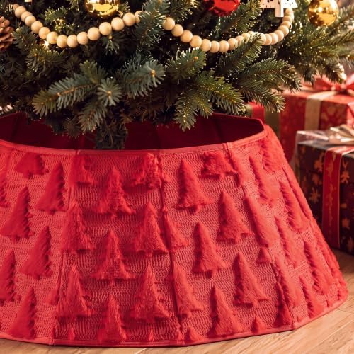 Soulchen 30 Inch Christmas Tree Collar Red Xmas Tree Skirt Ring Jacquard Velvet Foldable Christmas Base Cover for Xmas Base Stand Cover Holiday Party Indoor Home Decorations by Soulchen