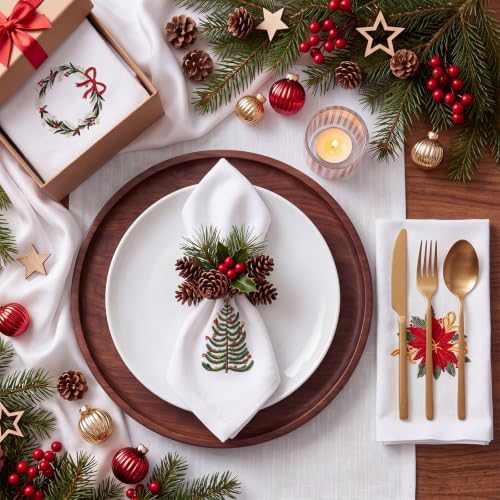 Christmas Cloth Napkins Linen Dinner Napkin, Set of 12, White - Image 5