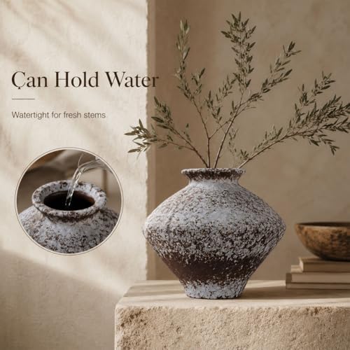 Wabi Sabi Rusty Vintage Vase, 11.4" Tall Wabi Sabi Decor Rustic Farmhouse Pottery Vase for Centerpiece, Textured Pottery Flower Vases for Home Decorative, Table, Living Room (Rusty White, Large) - Image 3