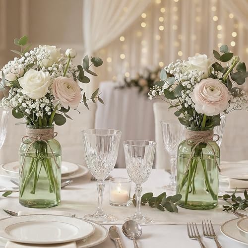 12 Pack Mason Jar Vases for Centerpieces, Green Glass Flower Vase - Image 5