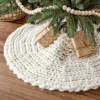 36 inch Christmas Tree Skirt: Chunky Knit Tree Skirt for 6ft Tree, Crochet Cream White Small Tree Skirt, Vintage Tree Skirts, Rustic Farmhouse Christmas Decorations by LimBridge