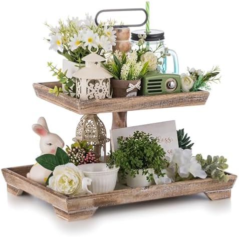 Hanobe 2 Tiered Decorative Tray Stand for Coastal Coffee Table Decor by Hanobe