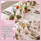 Lounsweer 3 Pcs Pink Wildflower Table Runner 10ft Embroidery Tulle - Image 3