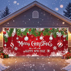 WovWeave 7 x 16 Ft Christmas Garage Door Cover, Happy New Year Red Ornament - Image 7