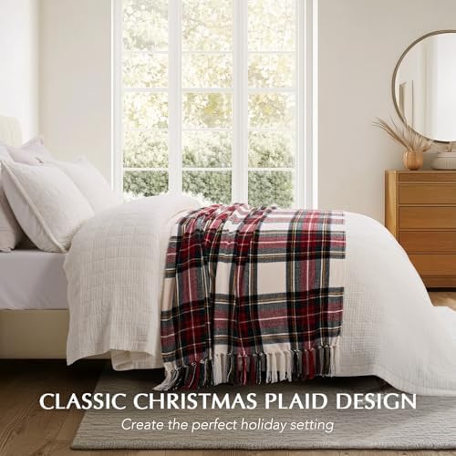 EverGrace Chenille Christmas Throw Blanket, 50"x60", White Stewart Plaid - Image 2