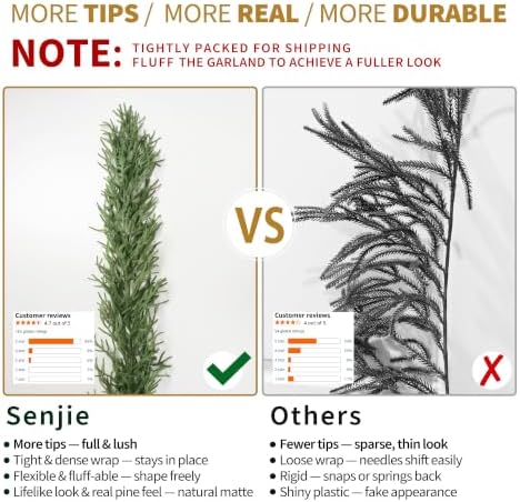 2PCS 5FT Christmas Norfolk Pine Garland Real Touch for Mantle Decoration - Image 3
