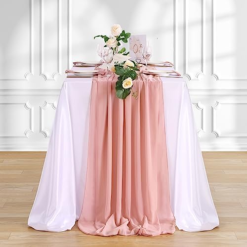 10 Pieces 10Ft Dusty Rose Chiffon Table Runner Rustic Boho Wedding Runners - Image 7
