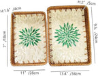 Set of 2 Rectangular Rattan Nesting Trays, Green Leaf Shell Inlay - Image 3