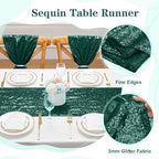 Sequin Table Runners 10 Pieces Emerald Green Table Runners 12x108 Inch Glitter Dining Table Cover for Party Wedding Birthday Reception Banquet Decoration Spring Party Chair Sashes - Image 3