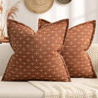 ZWJD Fall Throw Pillow Covers 26x26 Set of 2 Soft Polyester Textured Rust Pillow Covers with Stylish Flange Edge Cozy Farmhouse Throw Pillows for Couch Bed Sofa Living Room Fall Decor by ZWJD