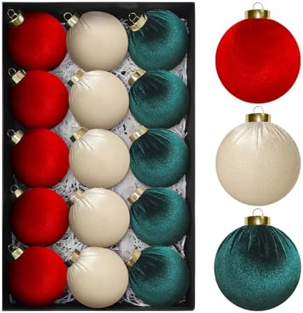15 Pcs 3.15" Large Red and Green Velvet Ball Ornaments for Christmas Tree by Unknown