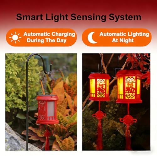 Solar Lanterns, Chinese Lanterns, red Outdoor Hanging Decorations, Suitable for Gardens, patios, courtyards and lawns, can be Used for New Year, Spring Festival and Weddings. (4Pack) - Image 3