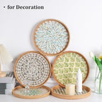 Round Rattan Tray with Mother of Pearl Inlay, Rattan Serving Tray for Coffee, Bread, Fruits, Decorative Wicker Tray for Table Decor, Home Decor, Kitchen Island Decor (Ambilight, 11.8") - Image 3