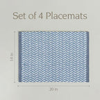 Over&Back Set of 4 Hand-Blocked Placemats - Colorful Dining Table Mat - Each Placemat is Unique - 100% Cotton - Machine Washable - Kitchen and Home Decor - Blue Herringbone - Image 5