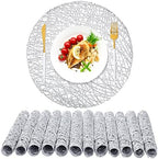 Sieral 24 Packs Round Placemats 15 Inch Hollow Out Pressed Vinyl,Silver by Sieral