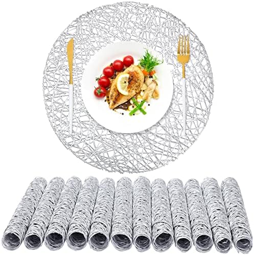 Sieral 24 Packs Round Placemats 15 Inch Hollow Out Pressed Vinyl,Silver by Sieral