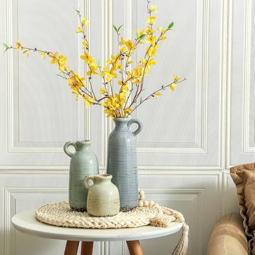 Ceramic Vase Set of 3 | Neutral Vase Home Decor with Handle | Pottery Modern Farmhouse Vases Pampas Grass Flower Vases for Home Decor Table Living Room Centerpieces Mantel Decor - Multicolor - Image 6