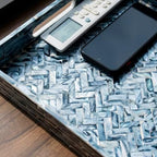 PEMAR Mother of Pearl Square Tray 12x12, Smoky Blue Herringbone Tray - Image 6