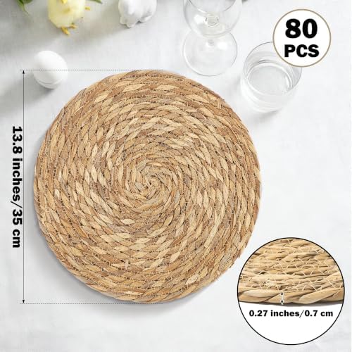 Elcoho 80 Pieces Round Woven Placemats 13.8 Inch Boho Rattan Placemats - Image 2