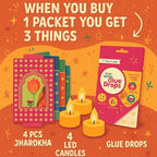 Divyakosh Paper Deep Dwar (Pack of 4) with LED Candles | Jharokha Style Home Décor Item, Ganpati Diwali Decor, Pooja/VAR Laxmi Decoration | Wall Decor, Stairs Decoration, Easy DIY Craft | - Image 2