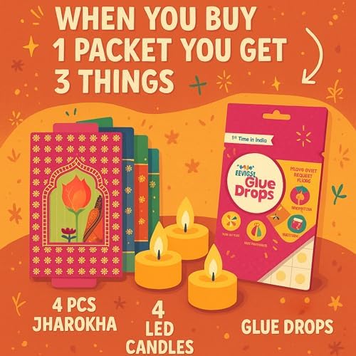 Divyakosh Paper Deep Dwar (Pack of 4) with LED Candles | Jharokha Style Home Décor Item, Ganpati Diwali Decor, Pooja/VAR Laxmi Decoration | Wall Decor, Stairs Decoration, Easy DIY Craft | - Image 2