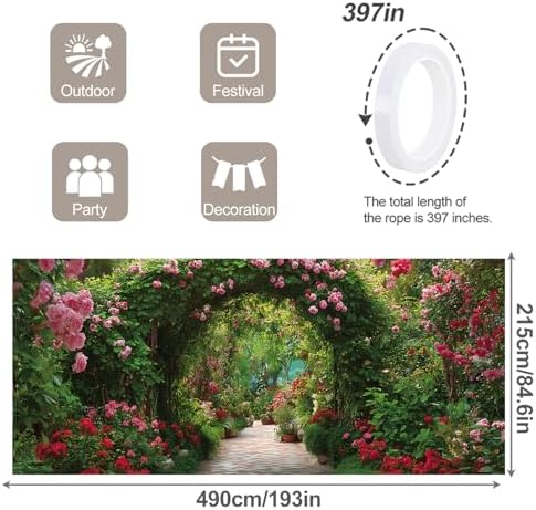 7 * 16FT Summer Garage Door Cover Decorations Sunset Palm Trees Garage Door Banner for Outdoor Indoor Summer Party Photography Backdrop (flower arch, 7 * 16 ft) - Image 2